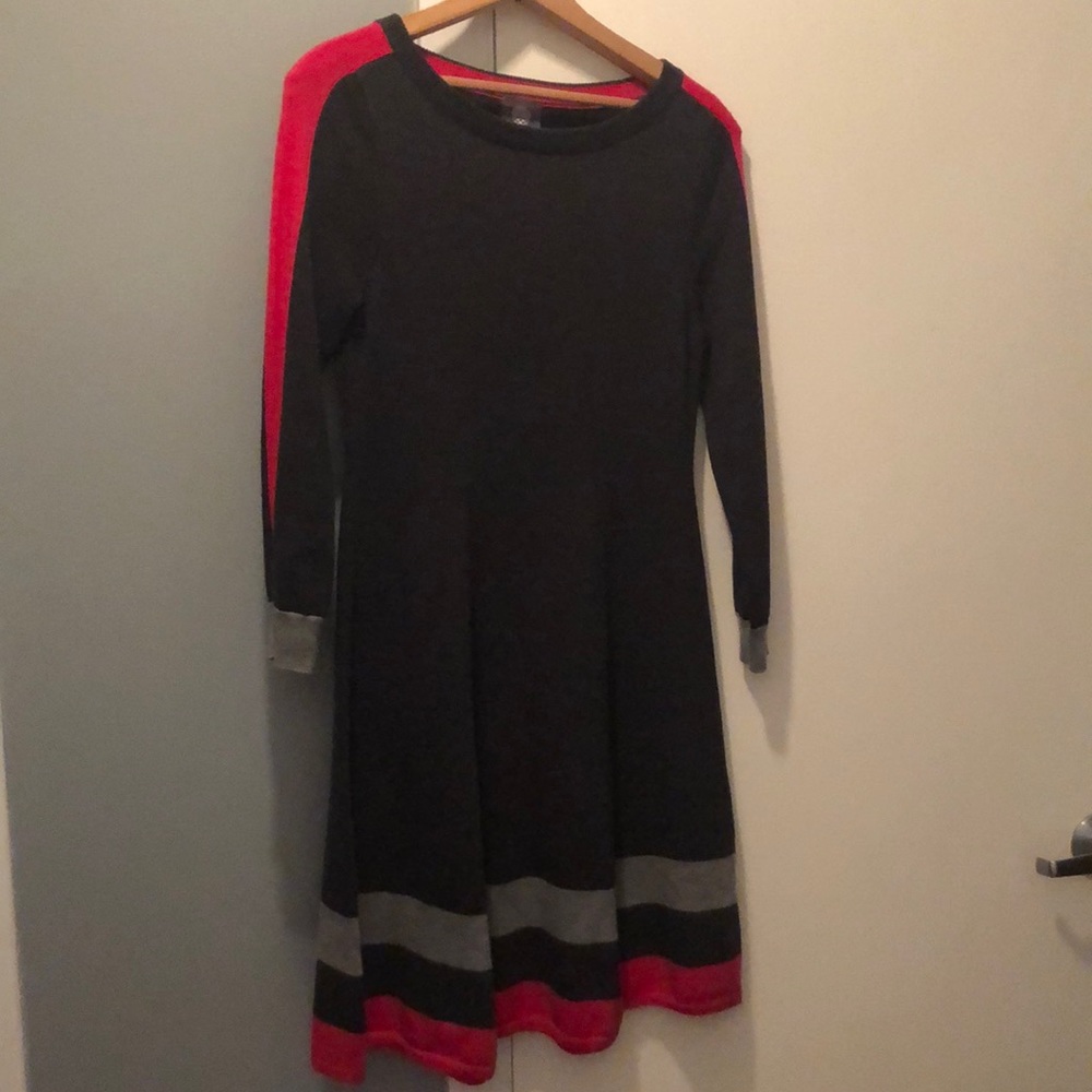 Vince Camuto Black Dress with Red and Gray Stripes